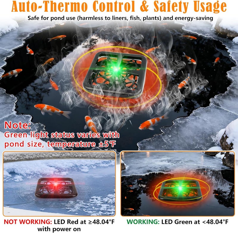 SprintGy Floating & Submersible Pond Heater, 1500W Pond Heaters for Outdoor Ponds with Fish, Thermostat Control Pond Deicer with Indicator Lights, Koi Pond Stock Tank Water Trough Heater for Winter - Image 5